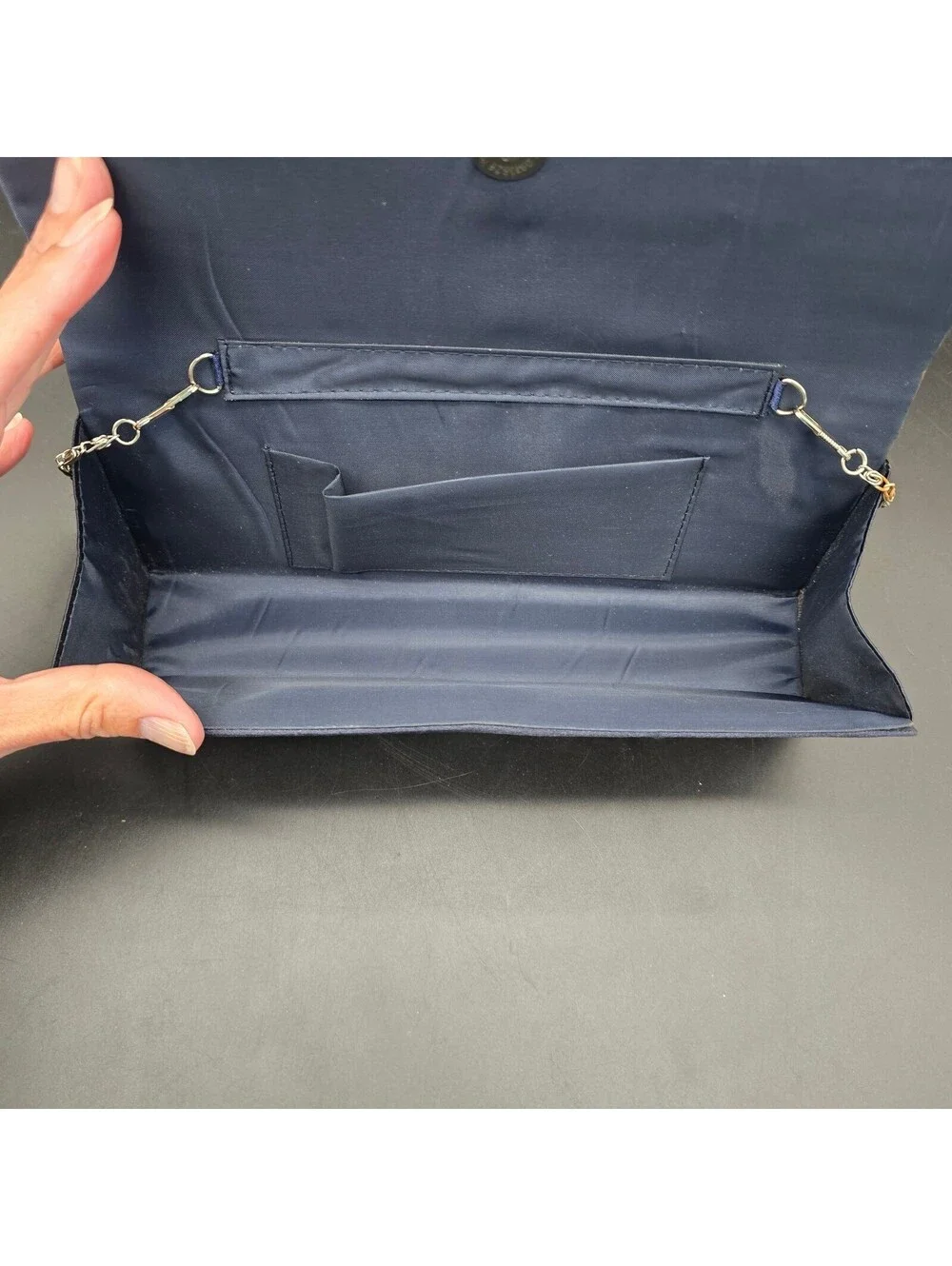 Vintage Style Navy Blue Satin Evening Clutch Bag | Classy Pleated Bow Purse
